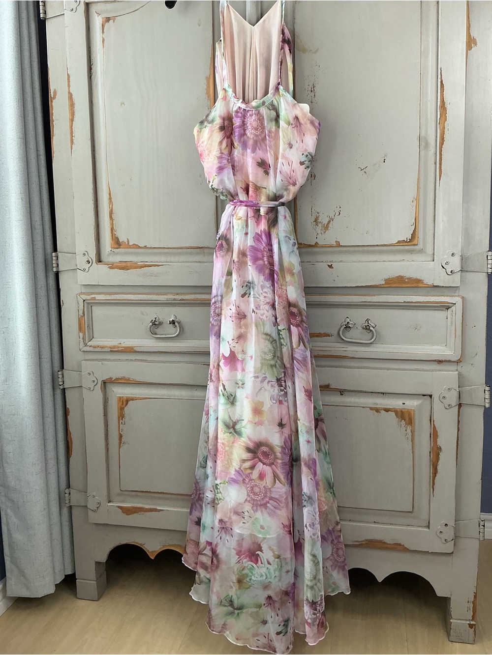 Chicwish | Sunflower Blossom Watercolor Chiffon Maxi Slip Dress Size Large - Picture 6 of 8